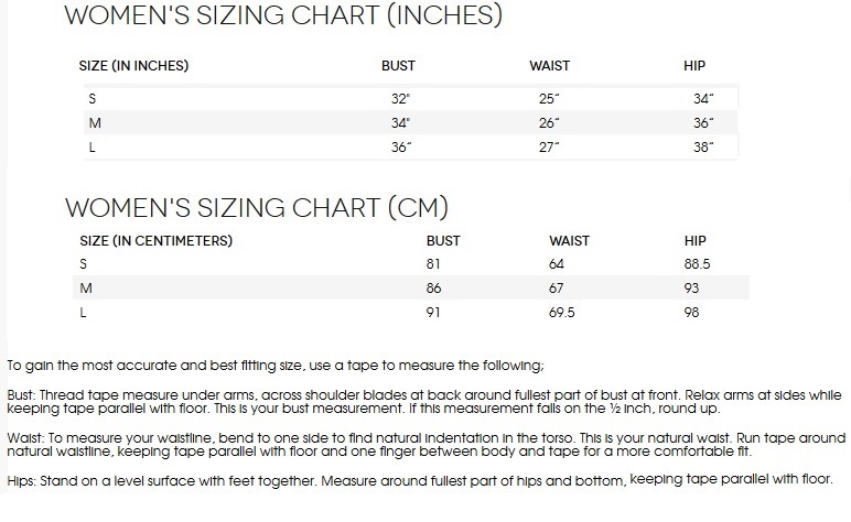 Swimwear size chart